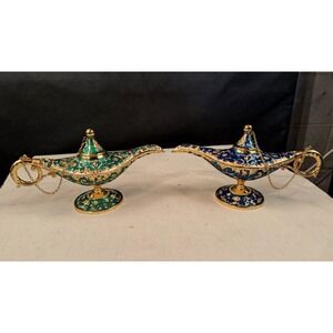 Decorative Aladdin Genie Lamps Set Green Blue Gold Metal Benesfit